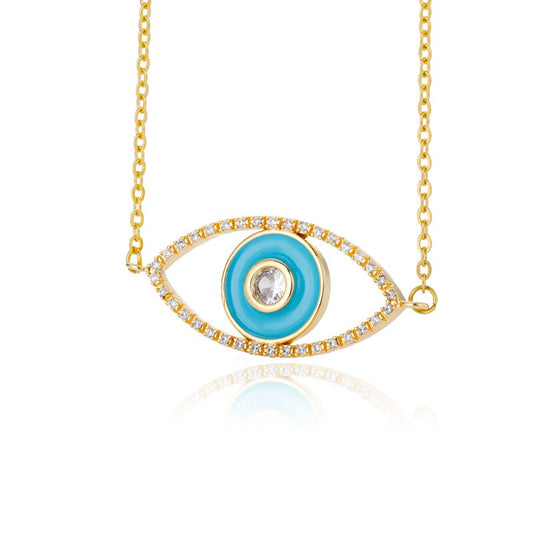 Lucky Blue Evil Eye Necklace For Women Blue Enamel Stainless Steel Girl Eye Choker Pendant Necklaces Jewelry Gift