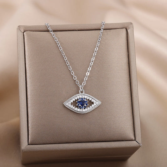 Silver Evil Eye Pendant Necklace for Protection
